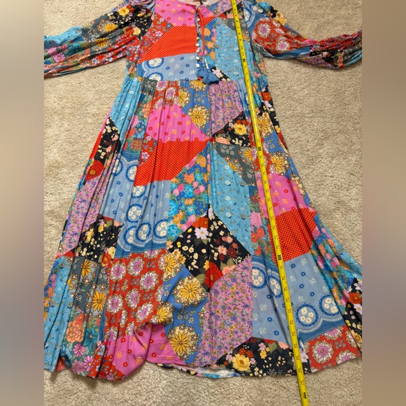NWT SPELL Cha Cha Boho Patchwork Print Peasant Midi Dress in Multi Sz Small - Picture 10 of 16
